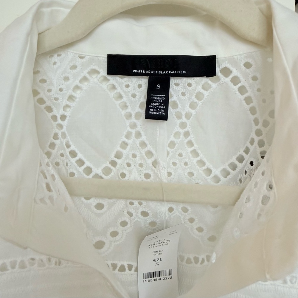 NWT WHBM Kimono Sleeve Eyelet Shirt Blouse - size small - white - Picture 7 of 10